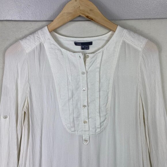 Vince Yoke Front Black Trapunto Tunic Top in White- Medium - Picture 2 of 9